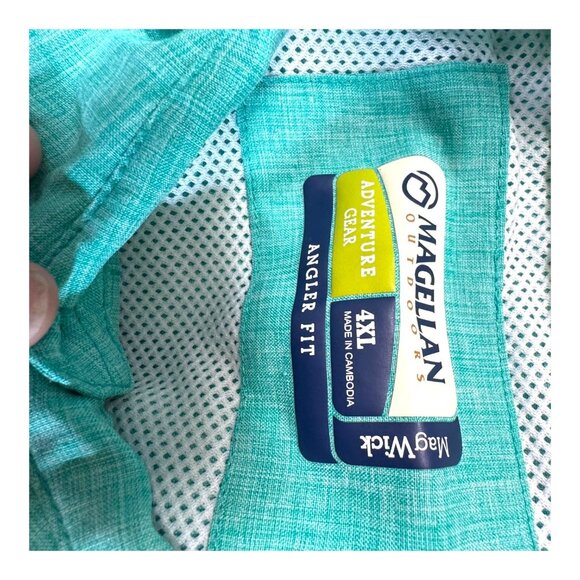 Magellan Outdoors Angler Fit 4XL Turquoise Boating Shirt Green Blue Fishing READ - Picture 3 of 6